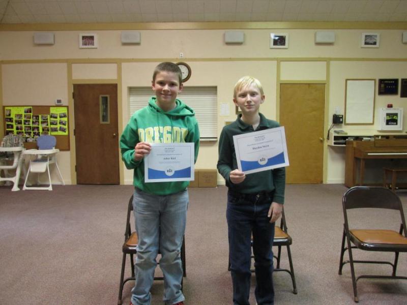 6th Grade Bee: Asher Kiel from Carson Montessori with City Champion, Hayden Steyn from Bethlehem Lutheran School