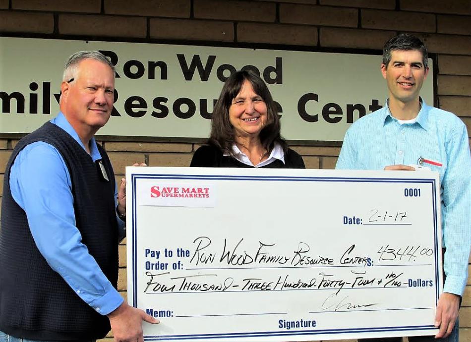 Photos courtesy RWFRC. Save Mart's Chris Benson and Cal Cheney with Joyce Buckingham (center).