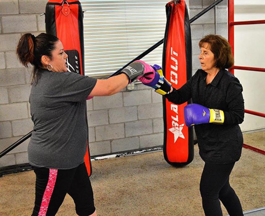 Club members spar during a Rock Steady work-out.