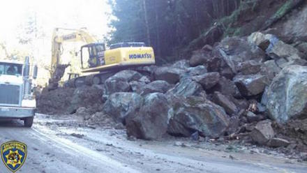 Roadwork at slide area Saturday. Photo by CHP.