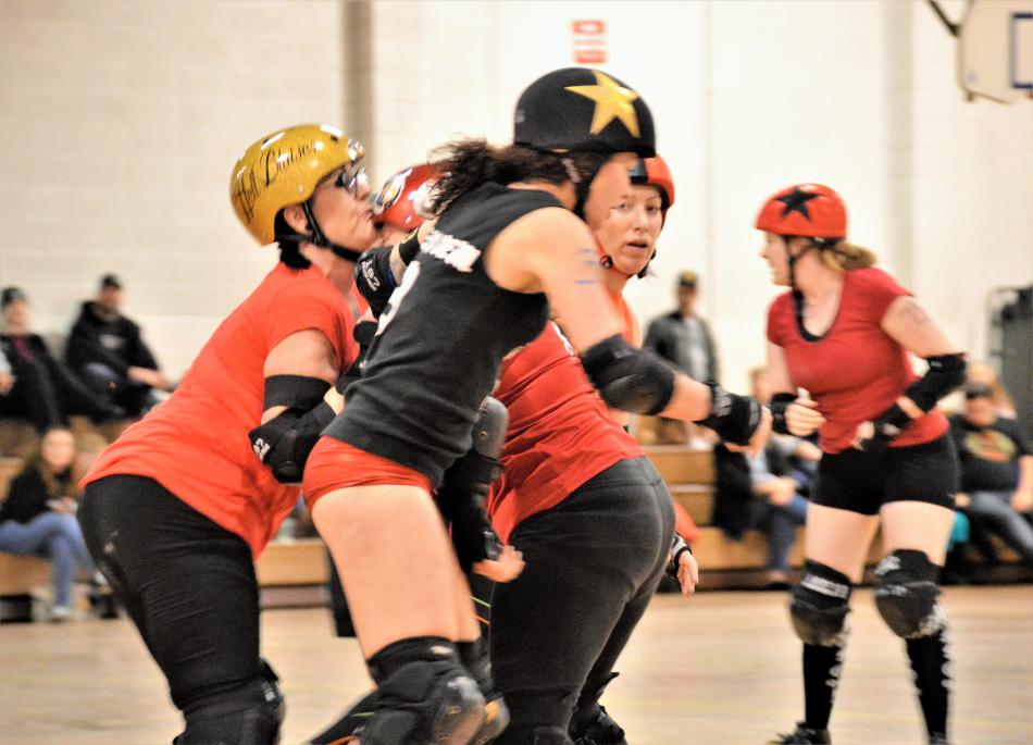 Skaters getting jammed up Sunday night at the Carson Community Center.