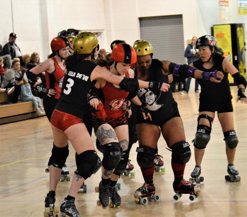 A jam during roller derby at the Carson City Community Center.