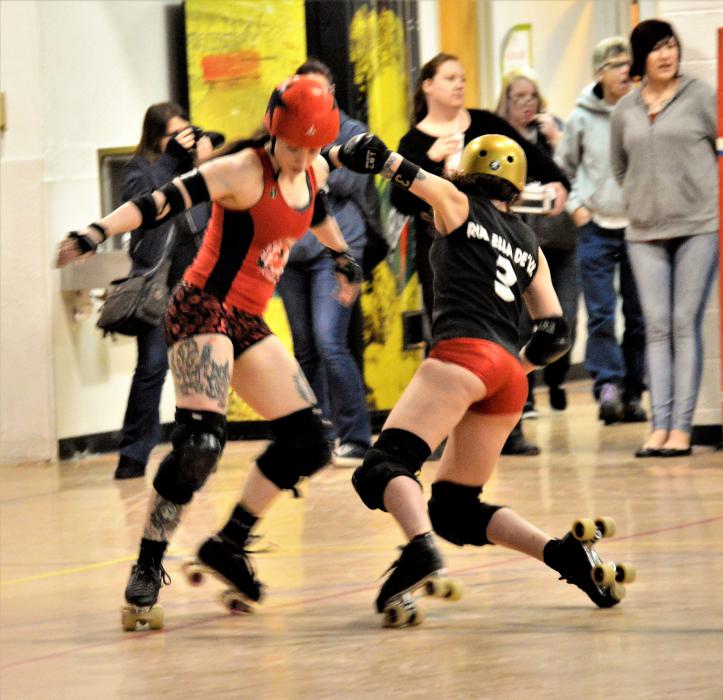 A skater is tripped up after making contact with another Sunday night.