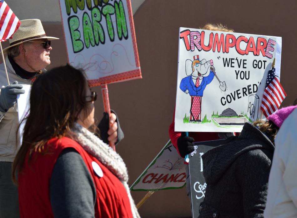 Protest signs behind the Gold Dust West Casino in Carson City.