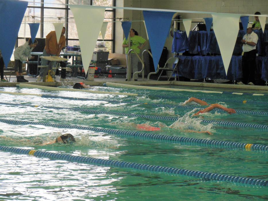 Junior short-course swimmers at the Carson Aquatic Facility Saturday.