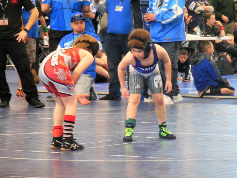 Youth wrestlers square off at the MAC Saturday.