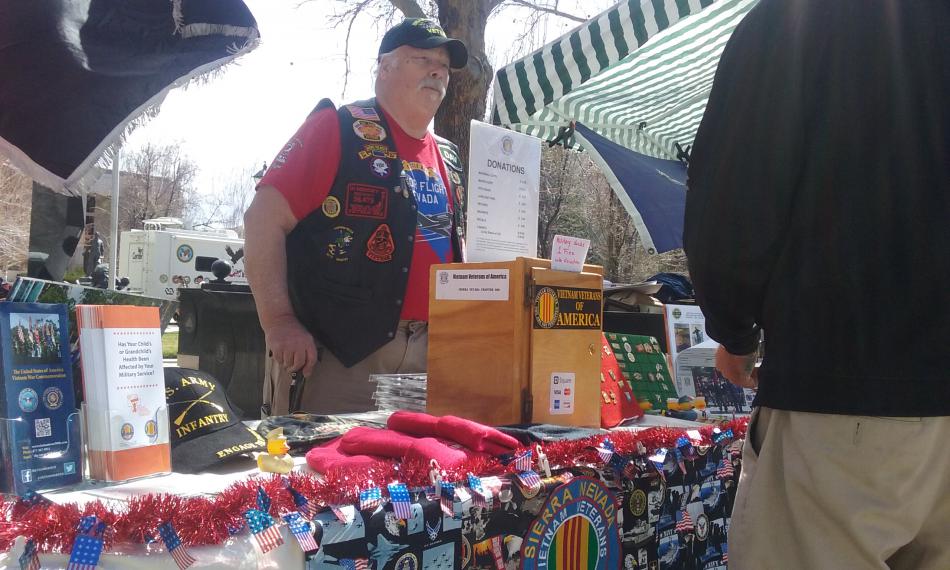 A veteran exhibitor on the Capitol Plaza Wednesday.