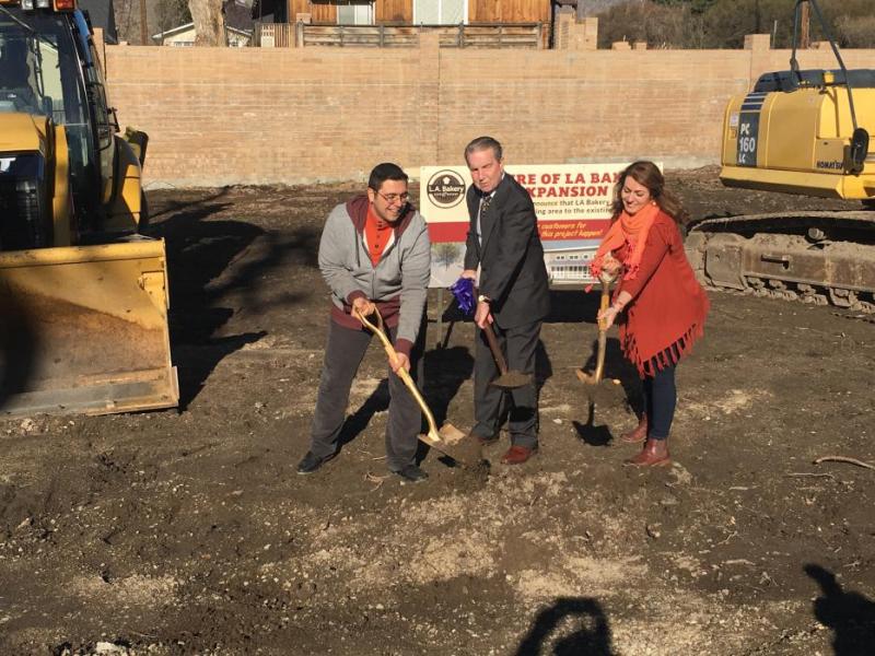 Carson City Mayor Bob Crowell, center, and L.A. Baker owners Ali Arbabha and Leila Tavakoli.