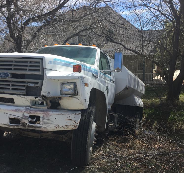 The stolen, crashed water truck. Photo courtesy, Steve Albertsen, Carson City Undersheriff