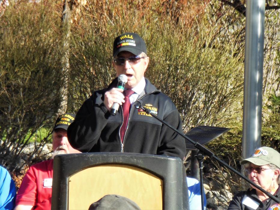 Carson City Mayor Bob Crowell delivers the keynote remarks Saturday at Mills Park.