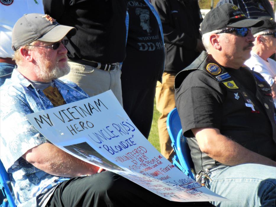 Photos by Brett Fisher. Vietnam War veterans and their supporters gathered at the Vietnam War Memorial Saturday at Mills Park.