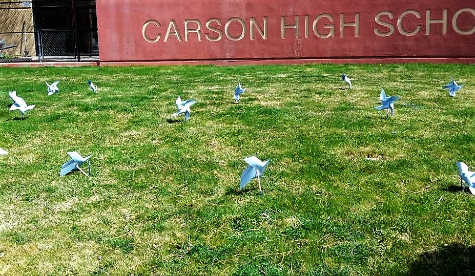 Windmills planted at CHS in recognition of Child Abuse Awareness Month.