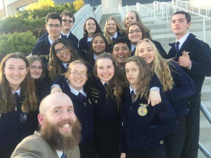 Carson High CTE agriculture and natural resources management teacher Charlie Mann and 17 CHS FFA chapter members competed.