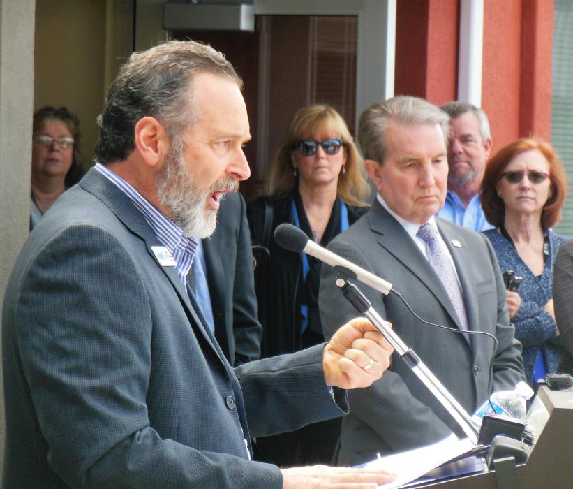 FISH Executive Director Jim Peckham at Wednesday's ribbon cutting for Richards Crossing.