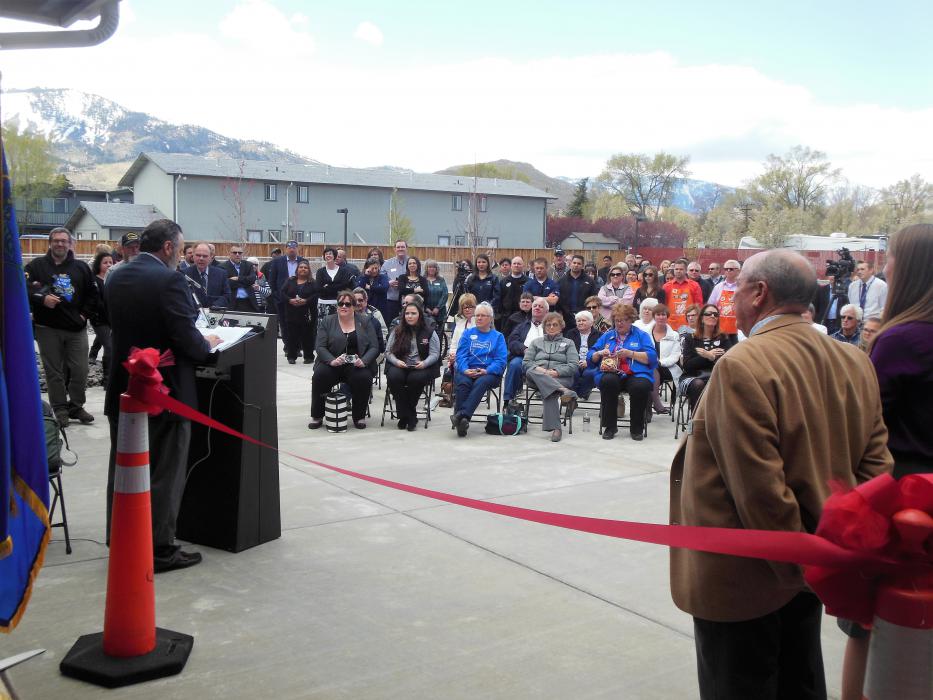 FISH Executive Director Jim Peckham addresses the crowd Wednesday at Richards Crossing.
