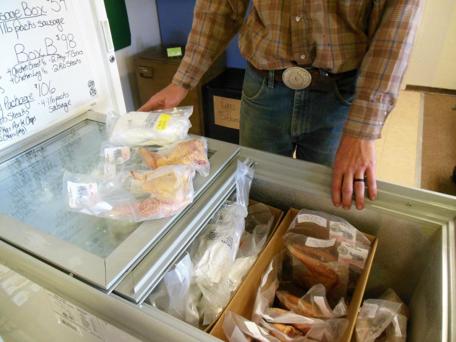 Meat from the freezer at Eagle Valley Farm retail store.