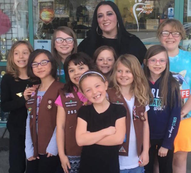 2017 Ruby Award recipient Emily Brown, with members of Girl Scout Troop 295.