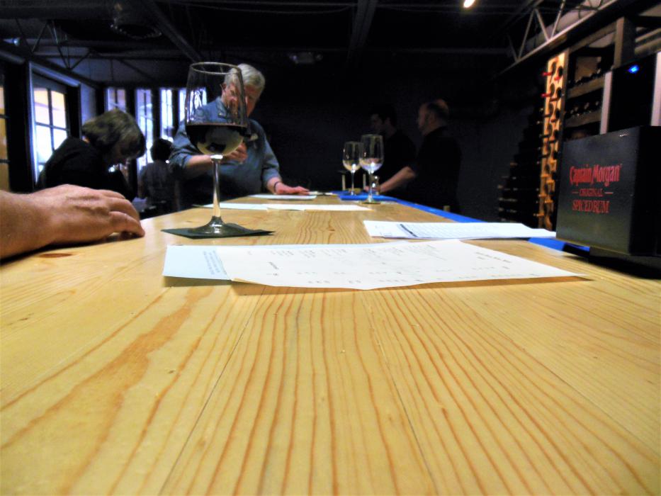 The handmade bar top inside the tasting room at Battle Born Social.