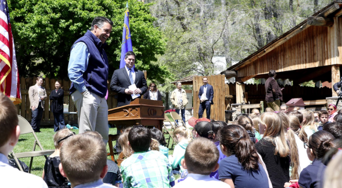 Nevada Gov. Brian Sandoval at Mormon Station in Genoa on Friday.