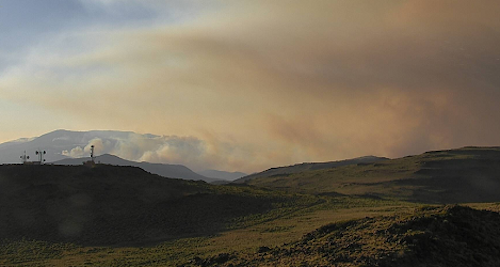 This photo was taken July 30, 2016 from the Tahoe Fire Alert Cam of fires burning near Reno and Lake Tahoe.