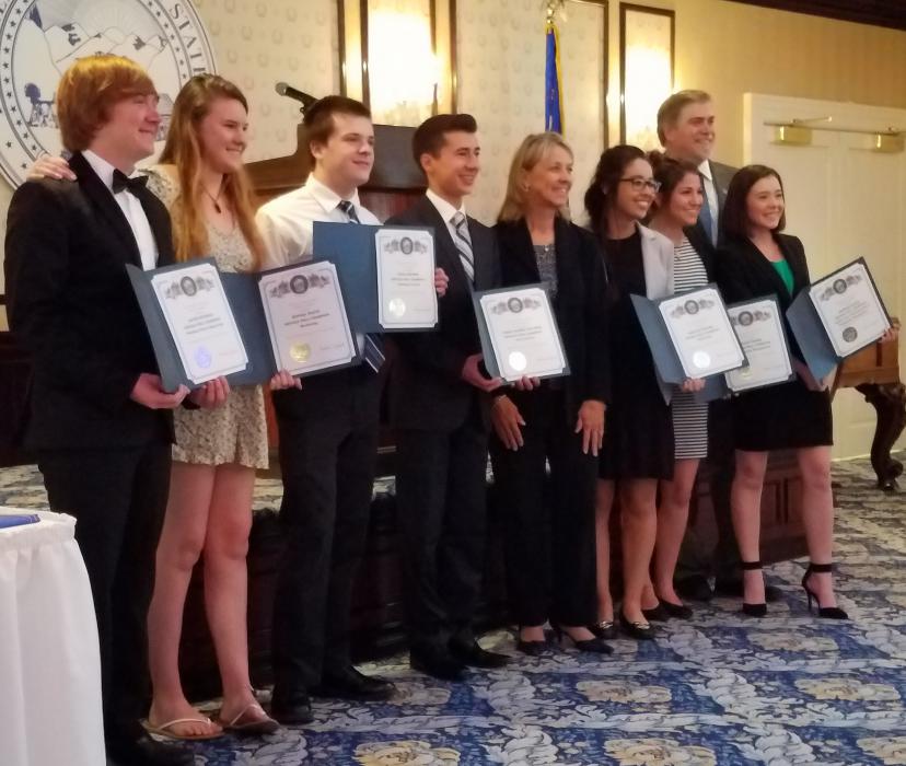 Photos by Brett Fisher. Nevada Secretary of State Barbara Cegavske with CHS FBLA state champions.