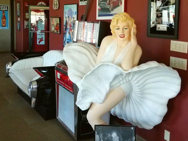 Photos by Brett Fisher. A life-sized Marilyn Monroe statue inside the new Cadillac Cafe.