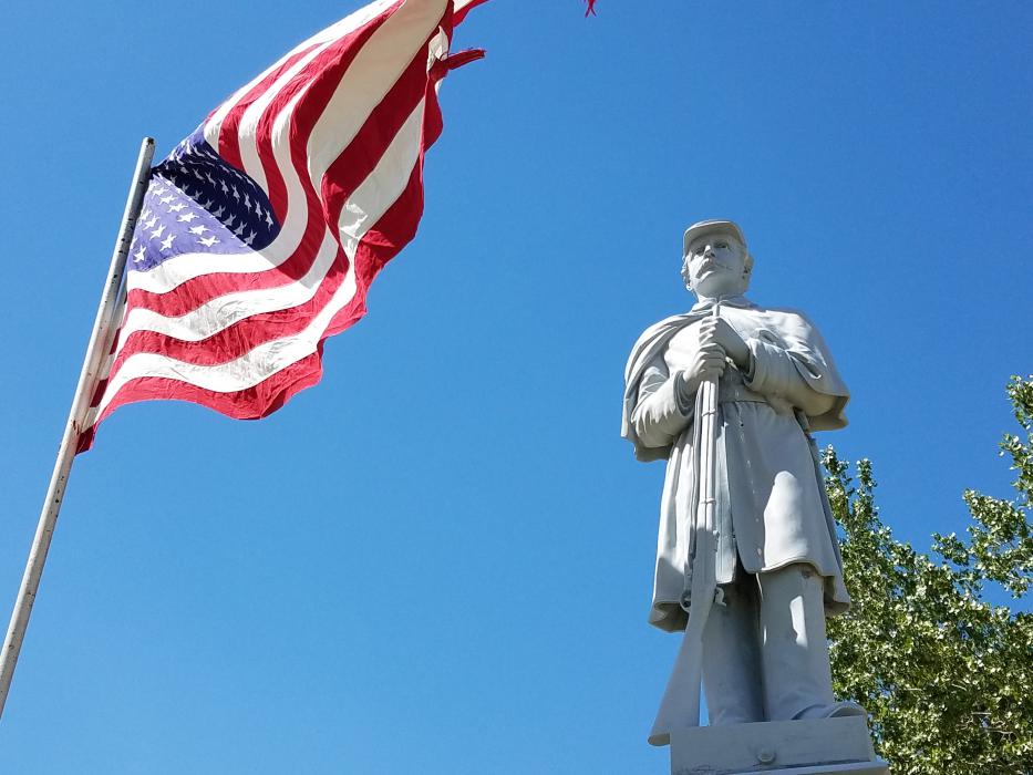 Statue atop the American Civil War monument at Lone Mountain Cemetery.