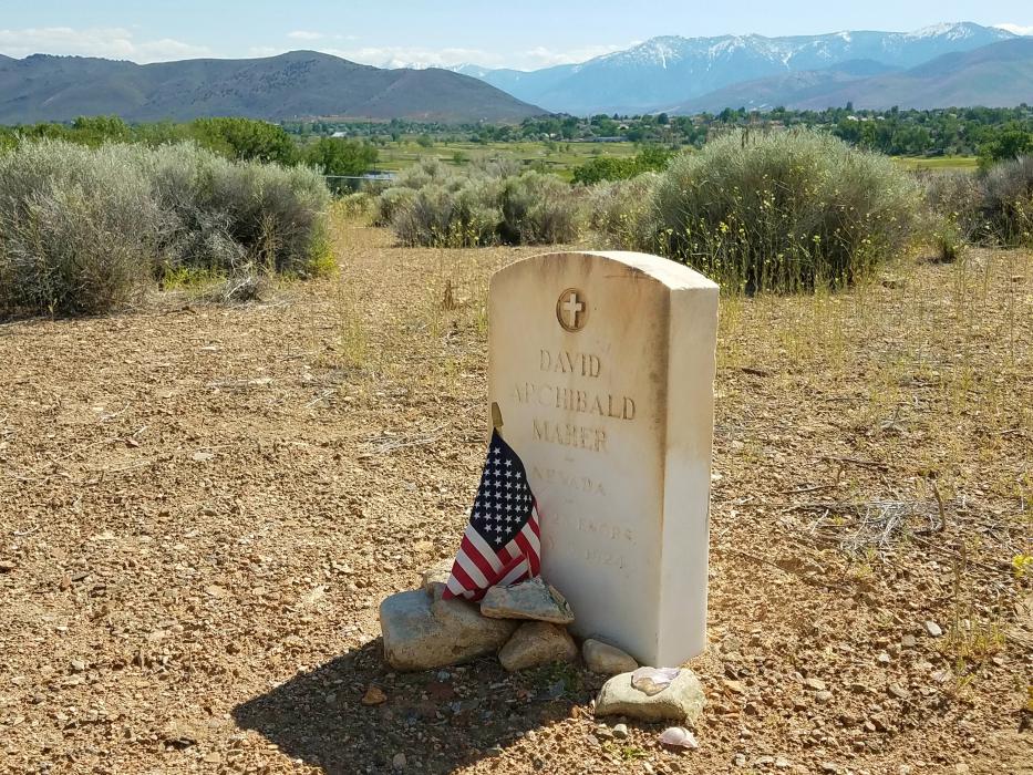 A veteran's grave in Empire Cemetery overlooking Empire Ranch and the Carson River.