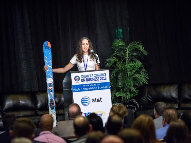Jen Gurecki of Coalition Snow, 1st place winner of the 2015 Business Pitch Competition