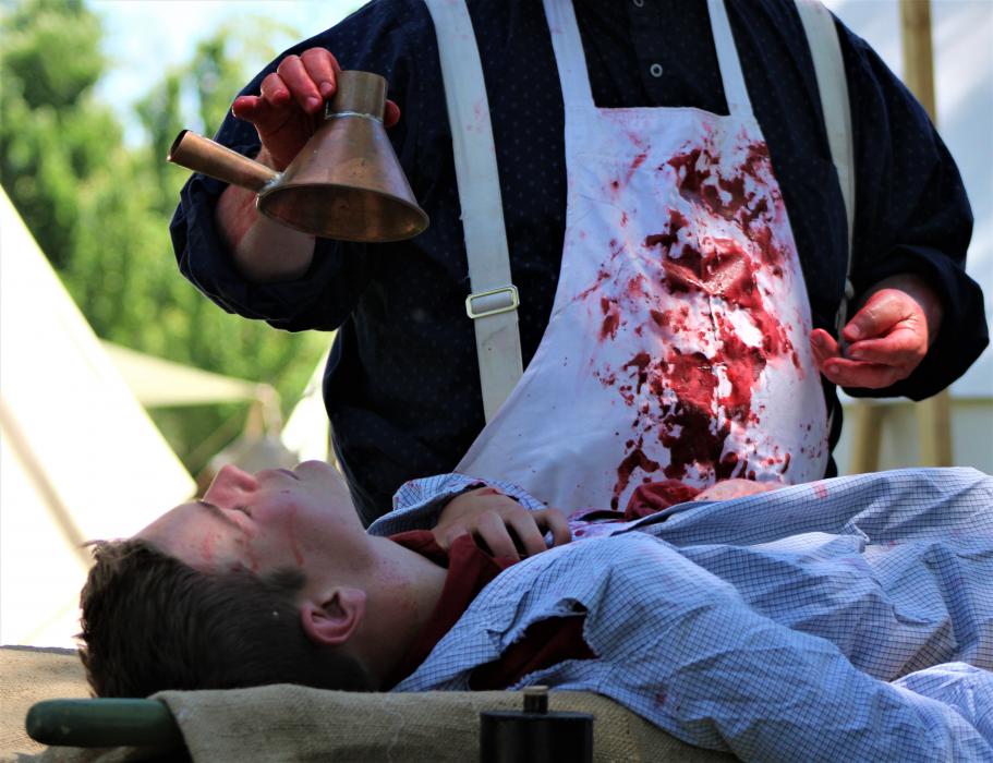 A Civil War field surgeon demonstrates the use of chloroform on a 