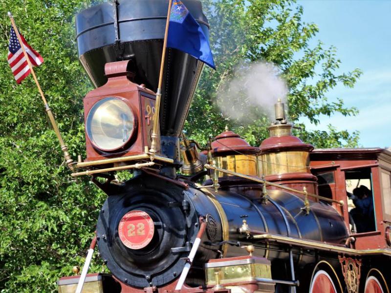 Photos by Brett Fisher. The Glennbrook flies the American and Nevada state flags Saturday during the parade of trains.