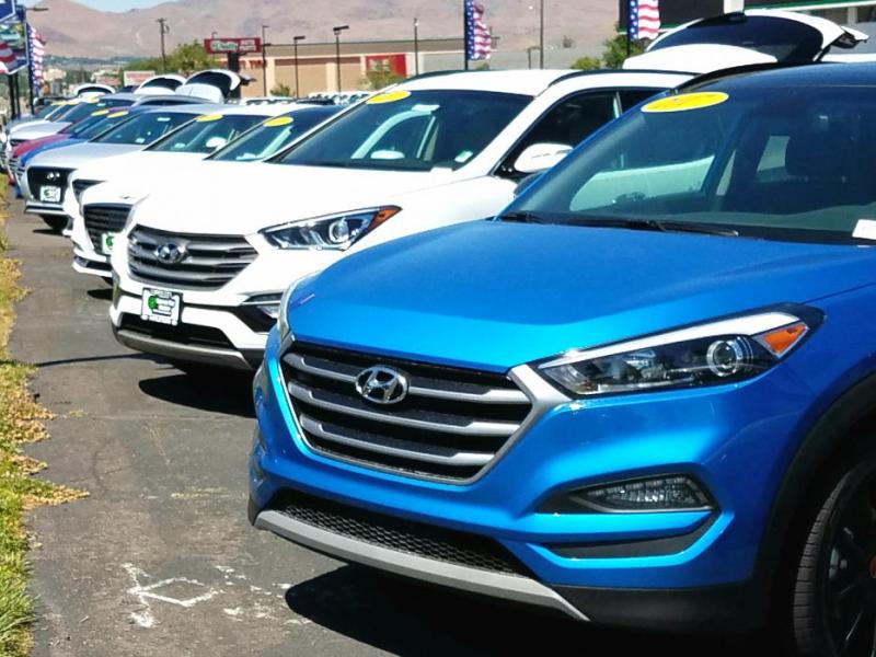 Photos by Brett Fisher. New Hyundais front the lot along S. Carson St.
