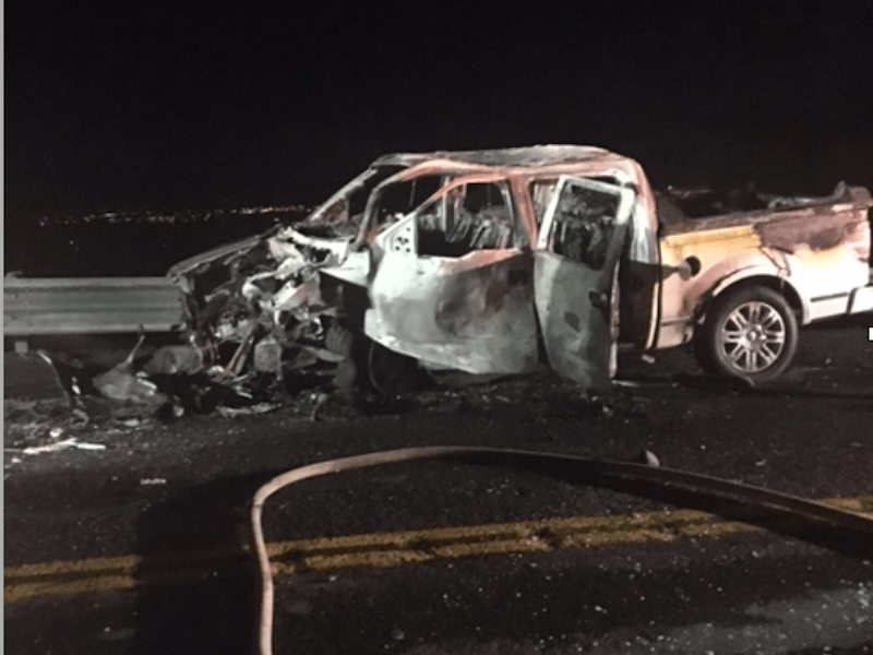 The passengers in the Ford F-150 were flown by Care Flight and are in serious condition. NHP photo