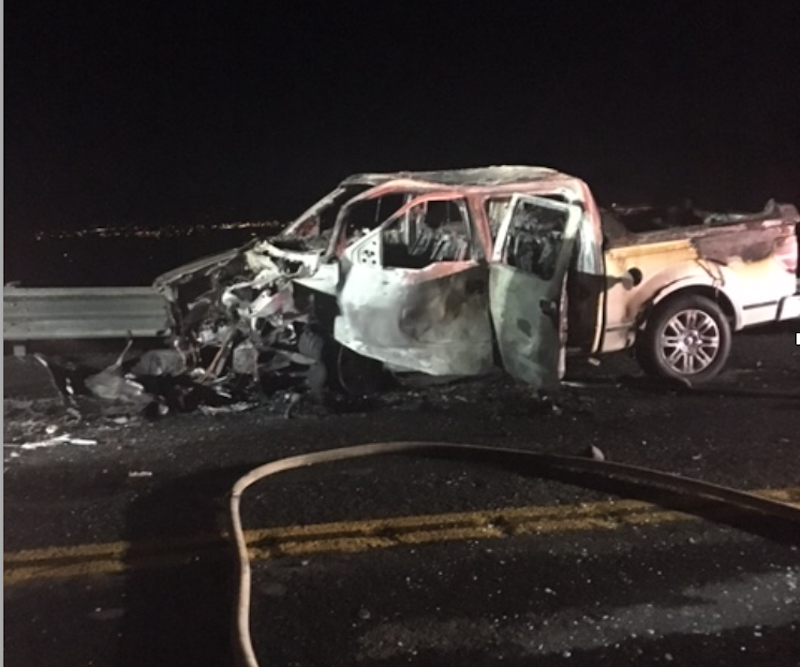 The passengers in the Ford F-150 were flown by Care Flight and are in serious condition. NHP photo