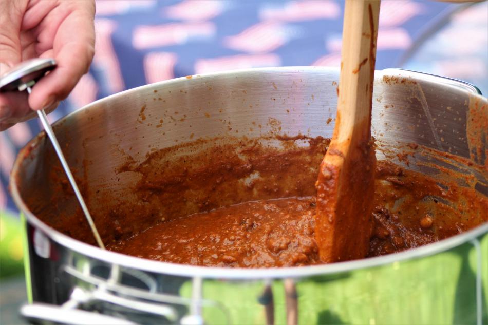Chili temperature is taken while it's stirred Saturday at the High Sierra and Nevada Capitol Regional Chili Cook Off.