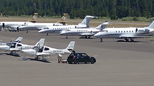 Aircraft arrive at Lake Tahoe Airport this week for the American Century Championship at Stateline.