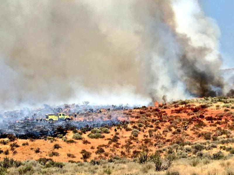 The fire is burning near Cold Springs off of Highway 395. Photo courtesy, Truckee Meadows Fire