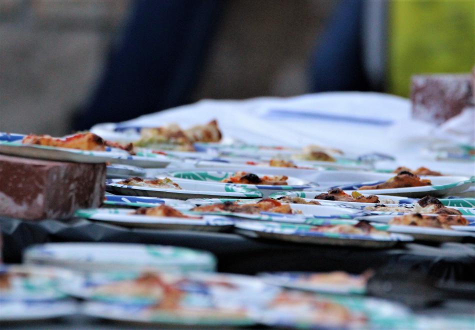 Quartered slices from Flat Earth Pizza.