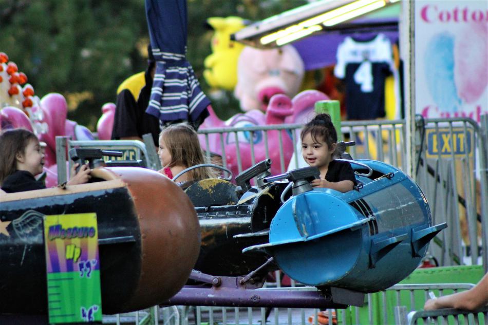 A child on a carnival ride Wednesday night at the Carson City Fair.