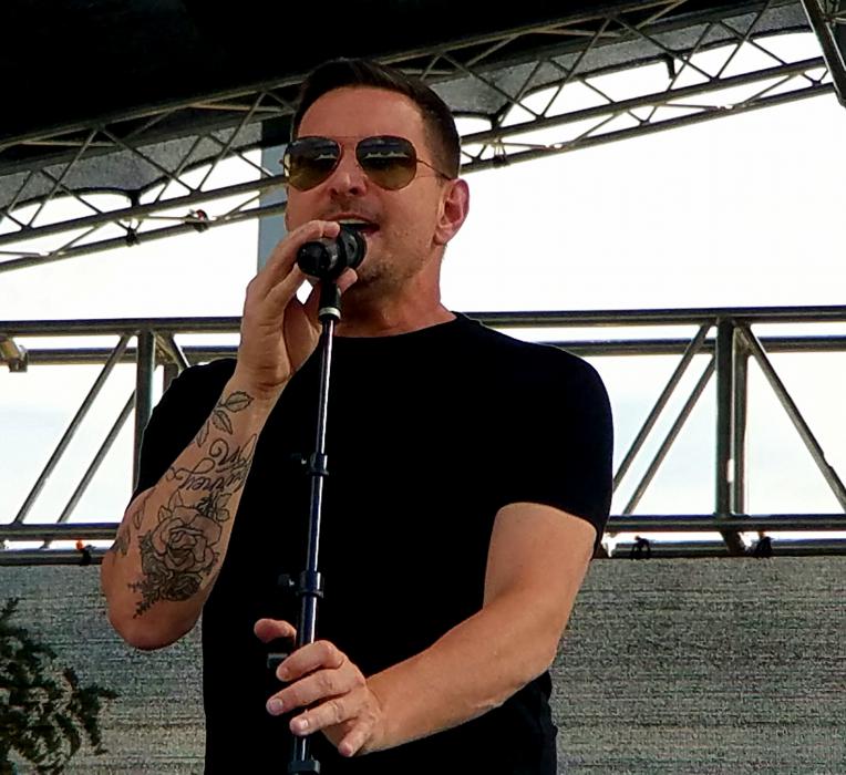 Ty Herndon sings Friday afternoon as part of his sound check.
