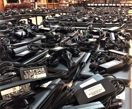 The Carson High School Library is ready for freshmen Chromebook distribution.