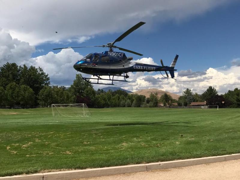 A Care Flight helicopter landed at Carson Middle School Tuesday. Photo by CCFD Chief Sean Slamon