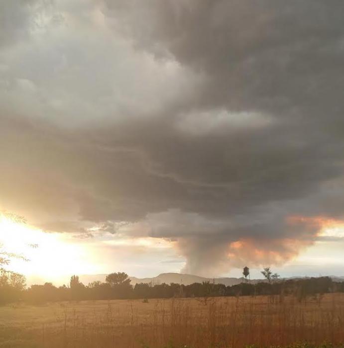 The Lyons Fire is burning in the Pine Nut Mountains and visible in Yerington. Photo by Jeff Page, Lyon County Manager.
