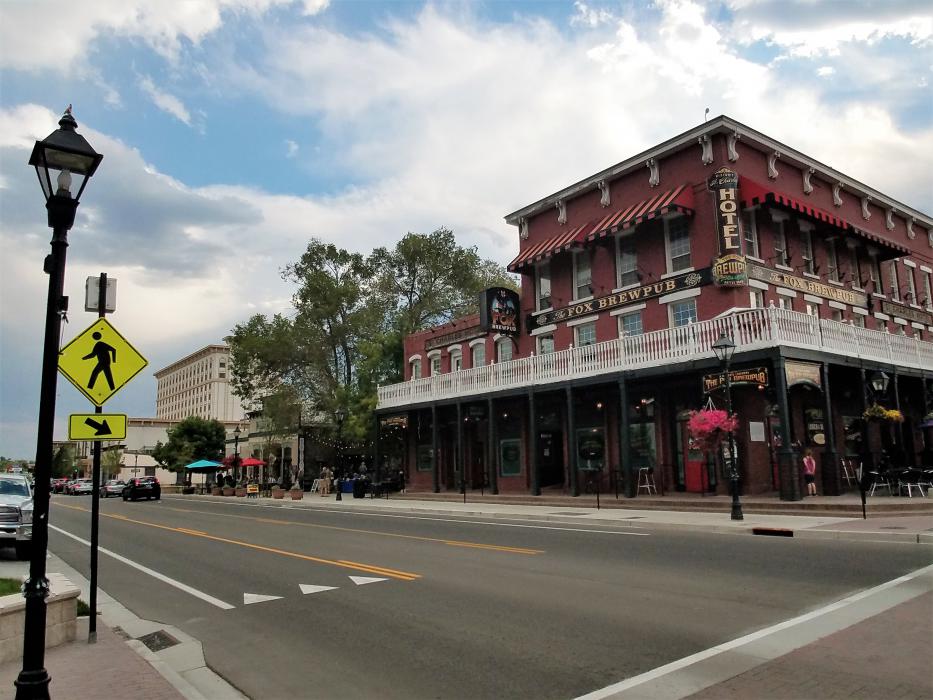 The historic St. Charles Hotel along N. Carson Street.