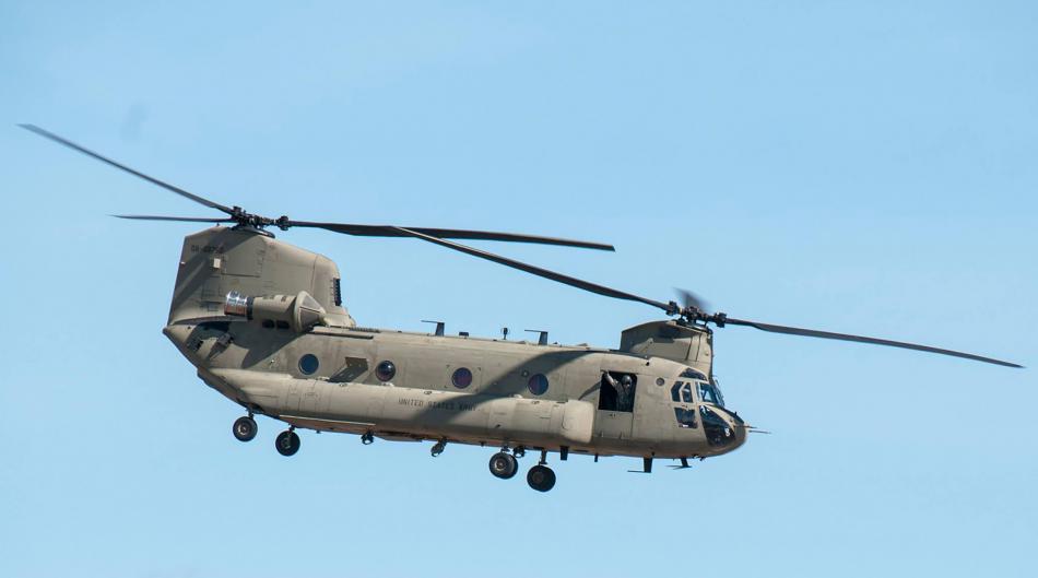 The Chinook model helicopter can carry 36 people and carry more than 25 tons.