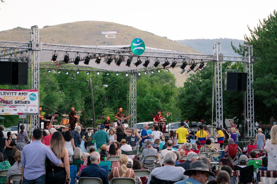 Drinking with Clowns performs under C Hill at Levitt AMP Carson City. Photo by Sarah Morey