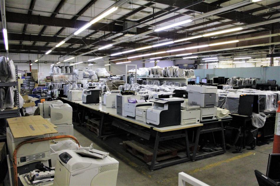 Warehouse space at ComputerCorps spans several thousand square feet.