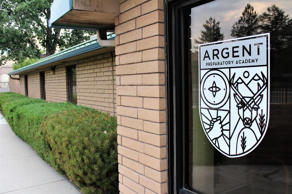 Photos by Brett Fisher. Main entry to Argent Preparatory Academy along Fairview Drive.