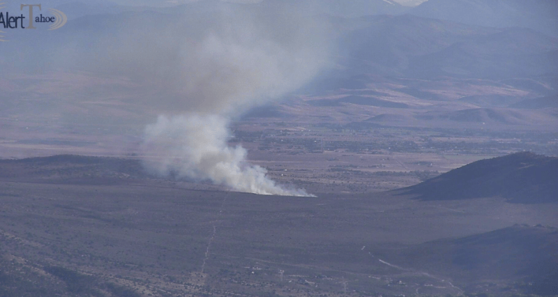 Tahoe Fire Cam photo from McClellan Peak of fire off Stephanie Way and East Valley Road.