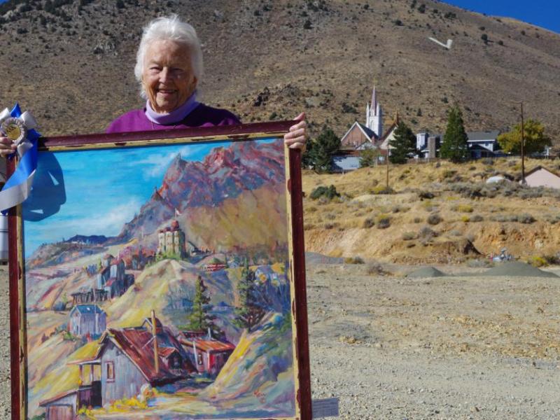 The coveted, 'Spirit of Nevada', was awarded to Louise Kerr of Virginia City for her oil, "Beginnings of Nevada"